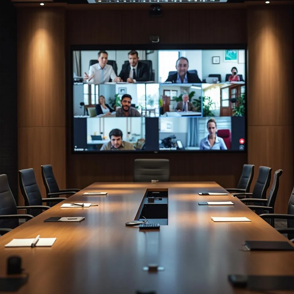 Sala de reuniones equipada para consultas híbridas